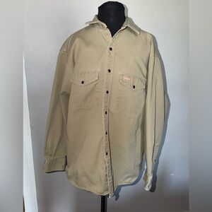 Carhartt Men's  Pearl Snap Shirt (Khaki ) VTG Heavyweight Workwear L ✅FLAW